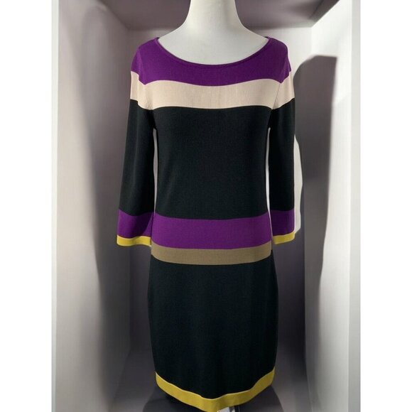 Nine West Small Black Multicolor Color block Quarter Sleeve Shift Midi Dress - Picture 9 of 9